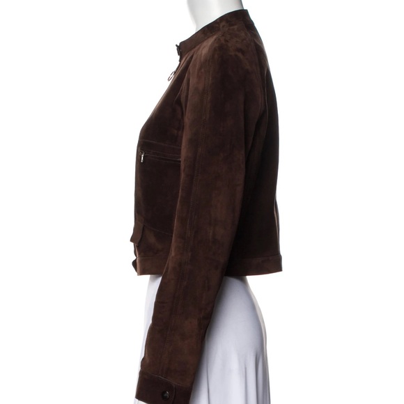 Cesare Fabbri brown suede biker jacket zip pockets zip closure size M US 8 IT 44 - Picture 2 of 3
